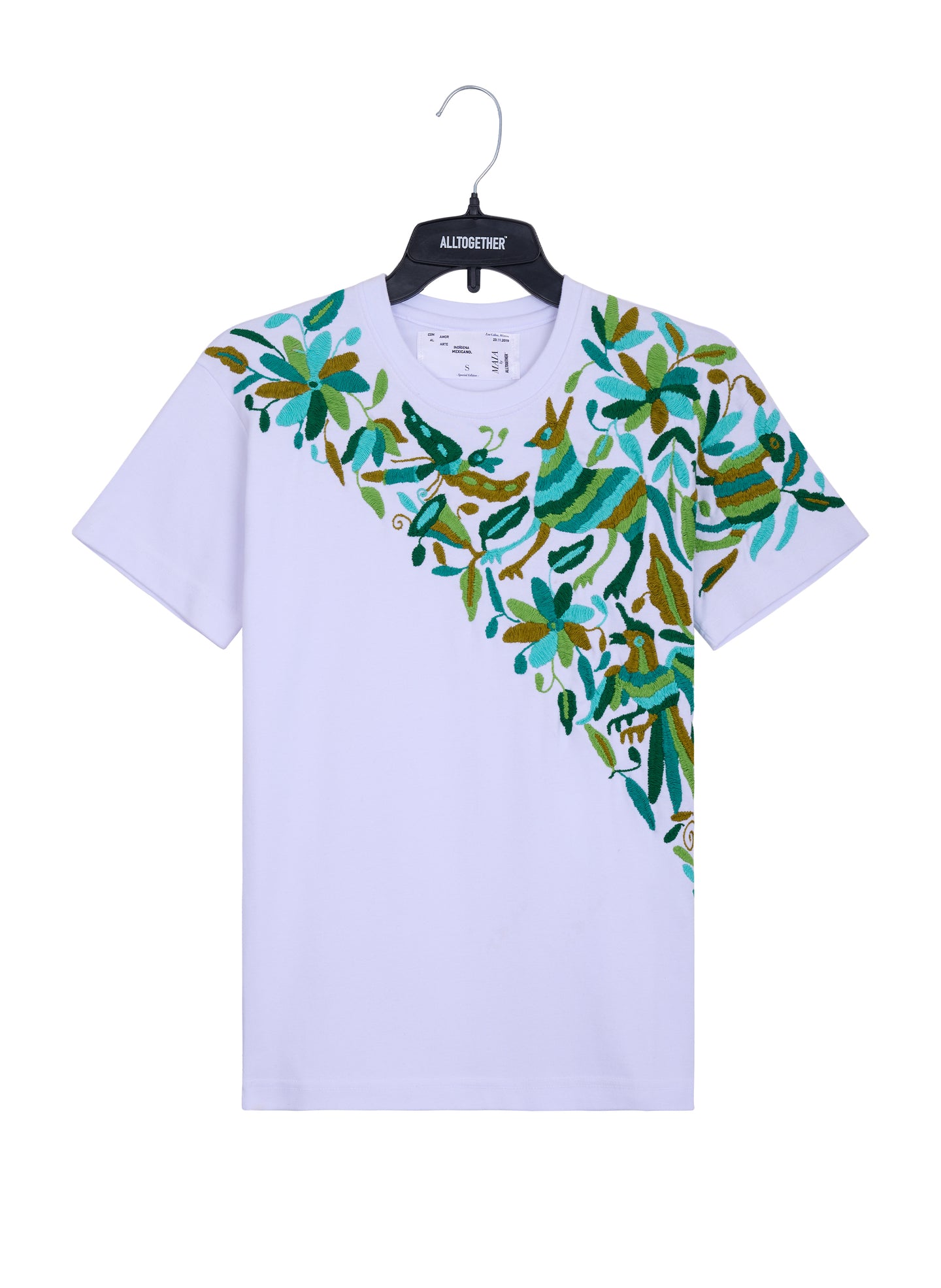 MAIA Blanca / Bordado Cruzado en Tonos Verdes