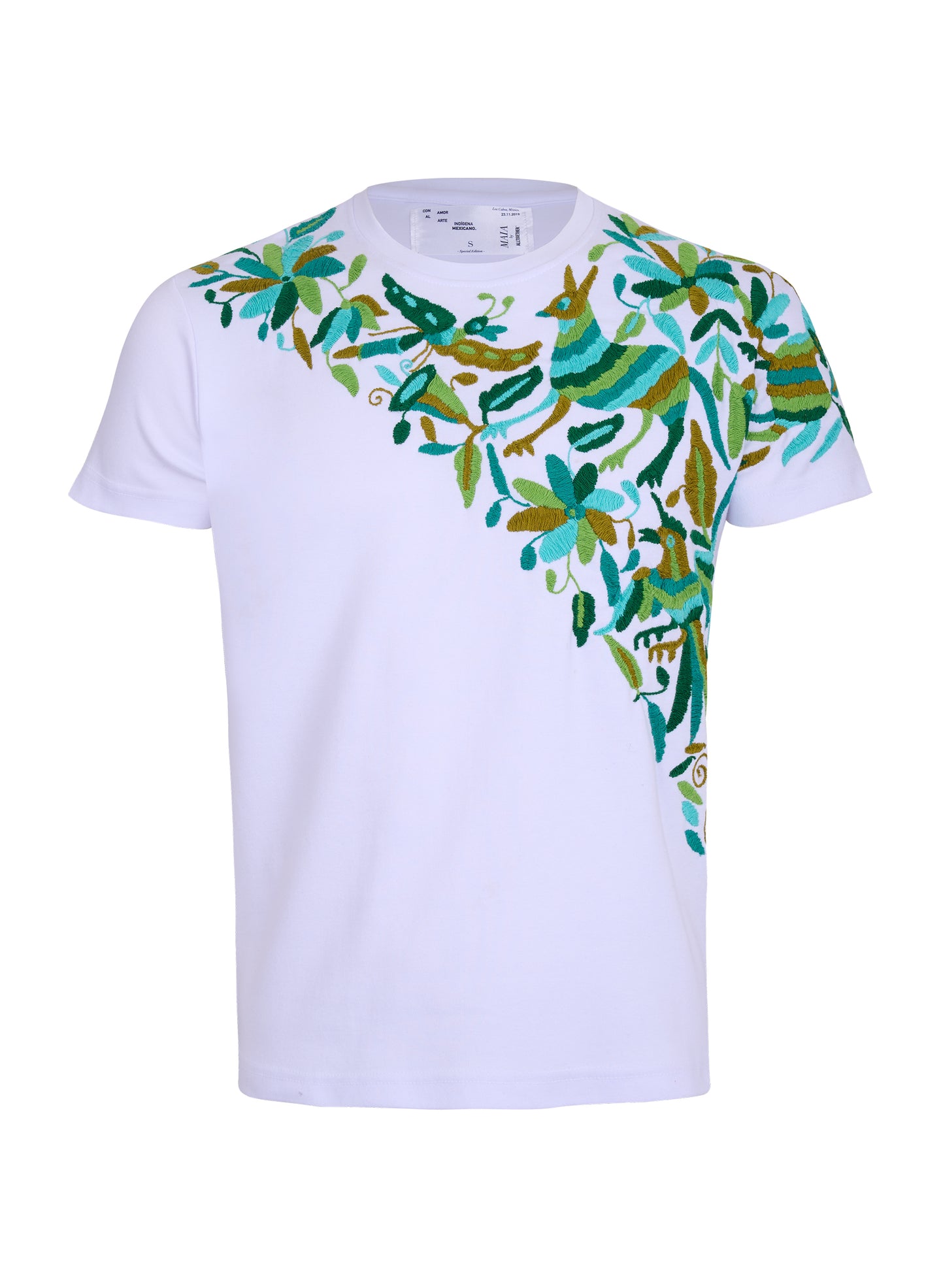 MAIA Blanca / Bordado Cruzado en Tonos Verdes