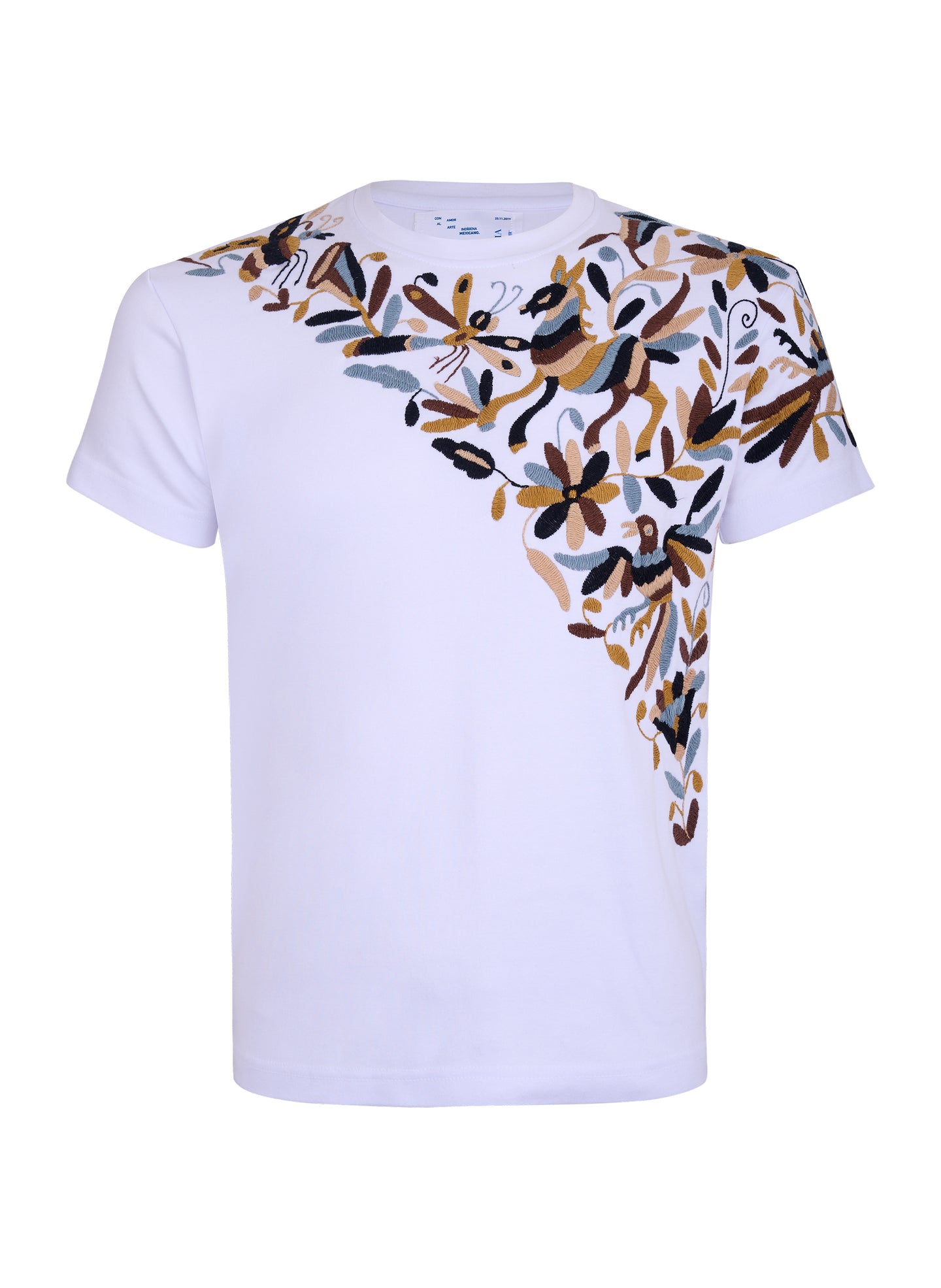 MAIA Blanca / Bordado Cruzado Mocha (Tonos de Café)