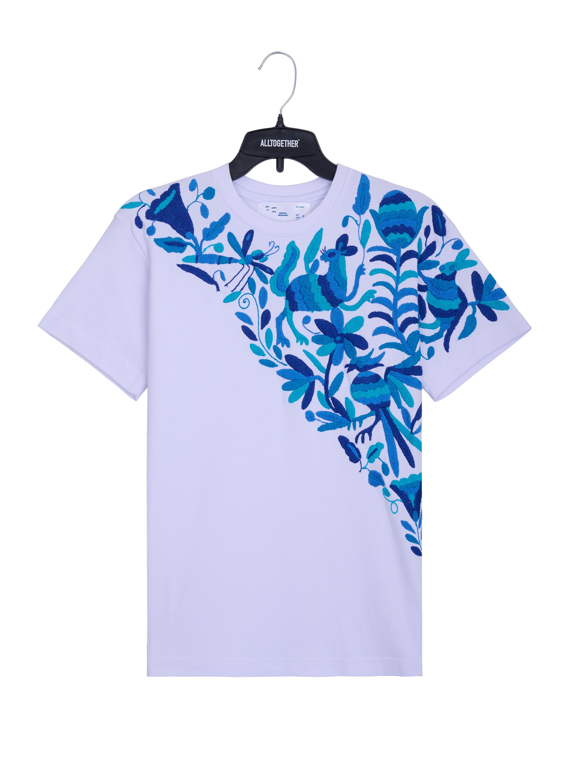 MAIA Blanca / Bordado Cruzado Tonos Azules