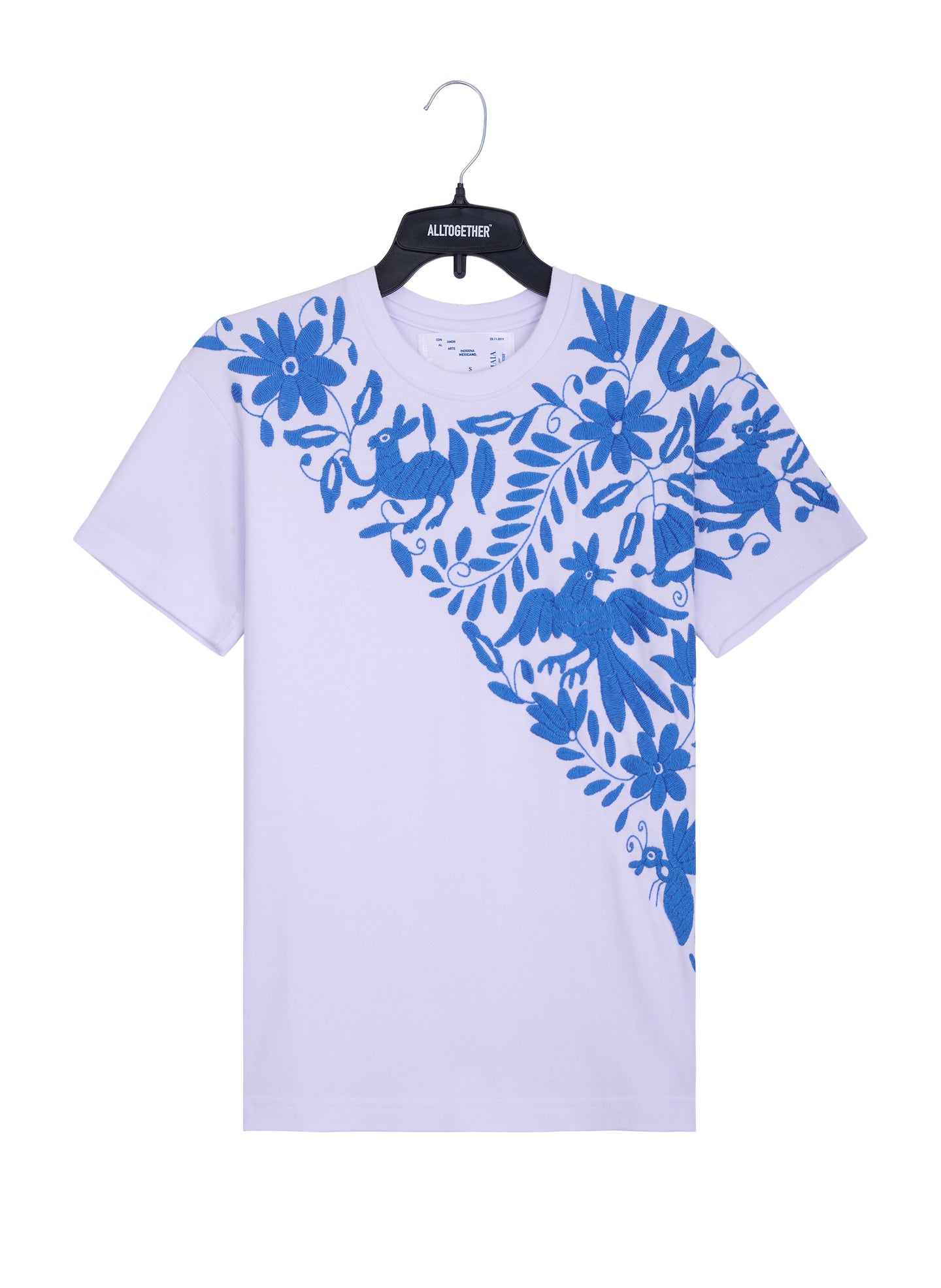 MAIA Blanca / Bordado Cruzado Azul Cielo