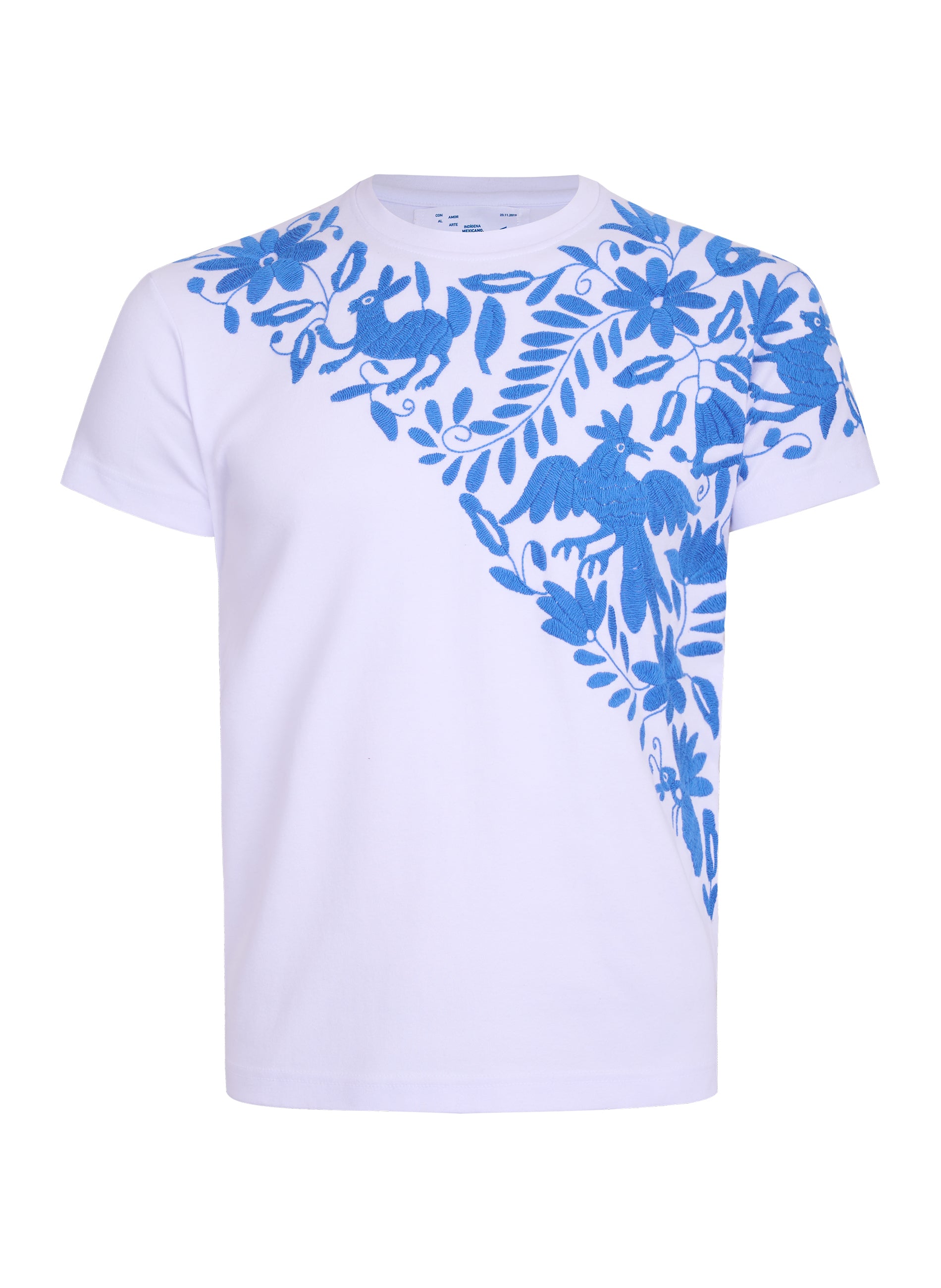 MAIA Blanca / Bordado Cruzado Azul Cielo