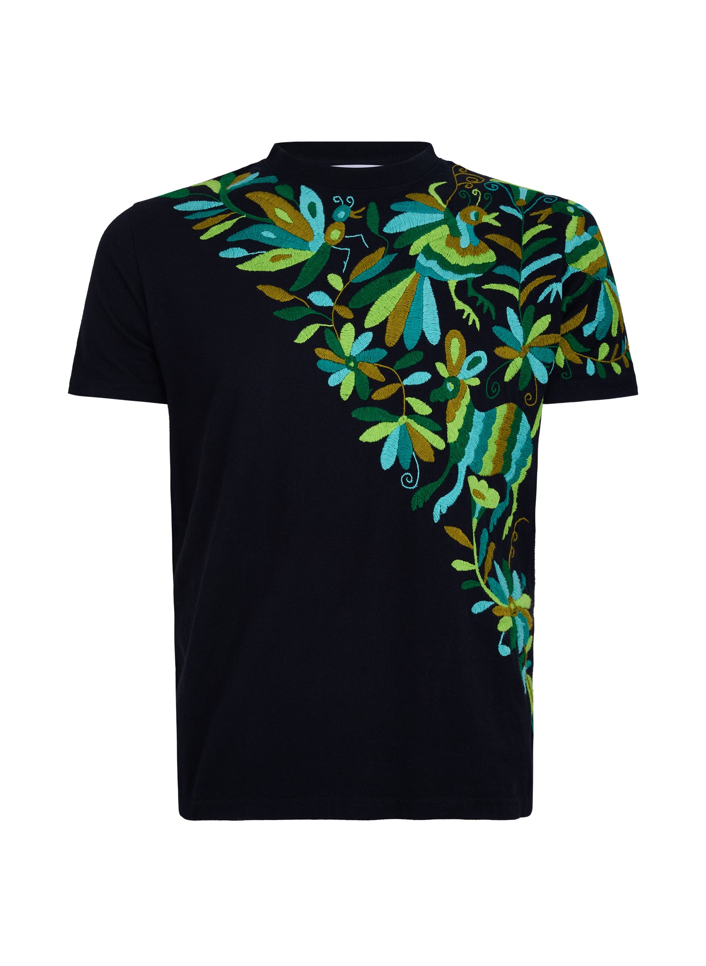 MAIA Negra / Bordado Cruzado Tonos Verdes