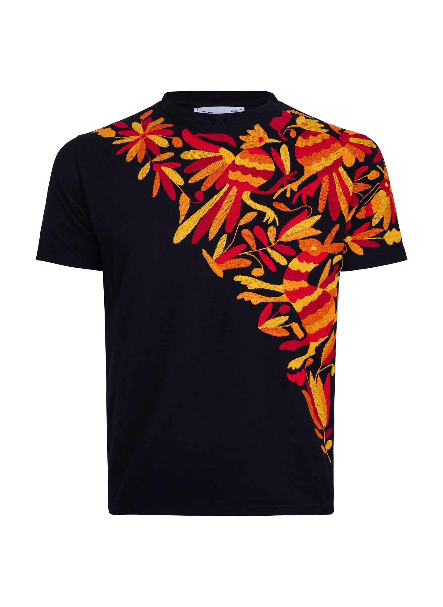 MAIA Negra / Bordado Cruzado Rojos, Naranjas y Amarillos