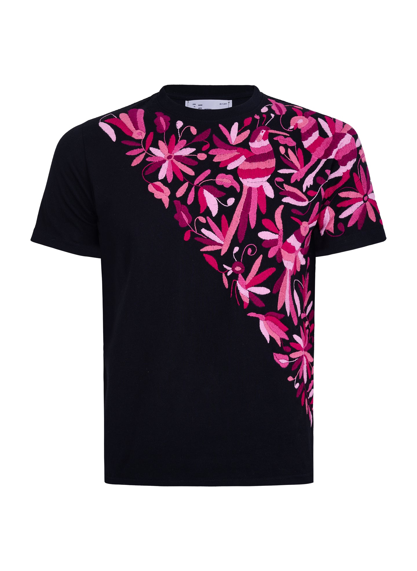 MAIA Negra / Bordado Cruzado Tonos Rosas