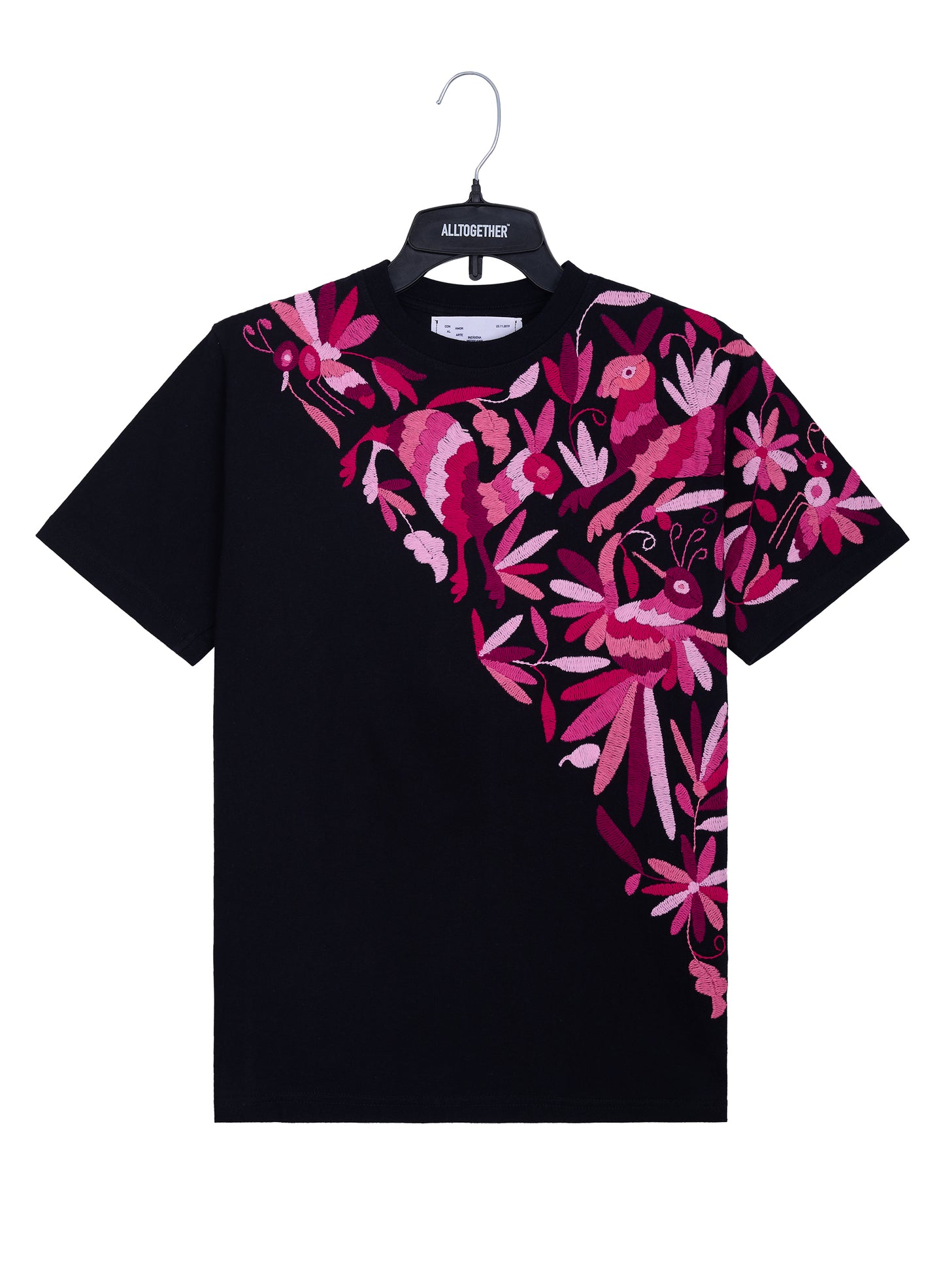 MAIA Negra / Bordado Cruzado Tonos Rosas