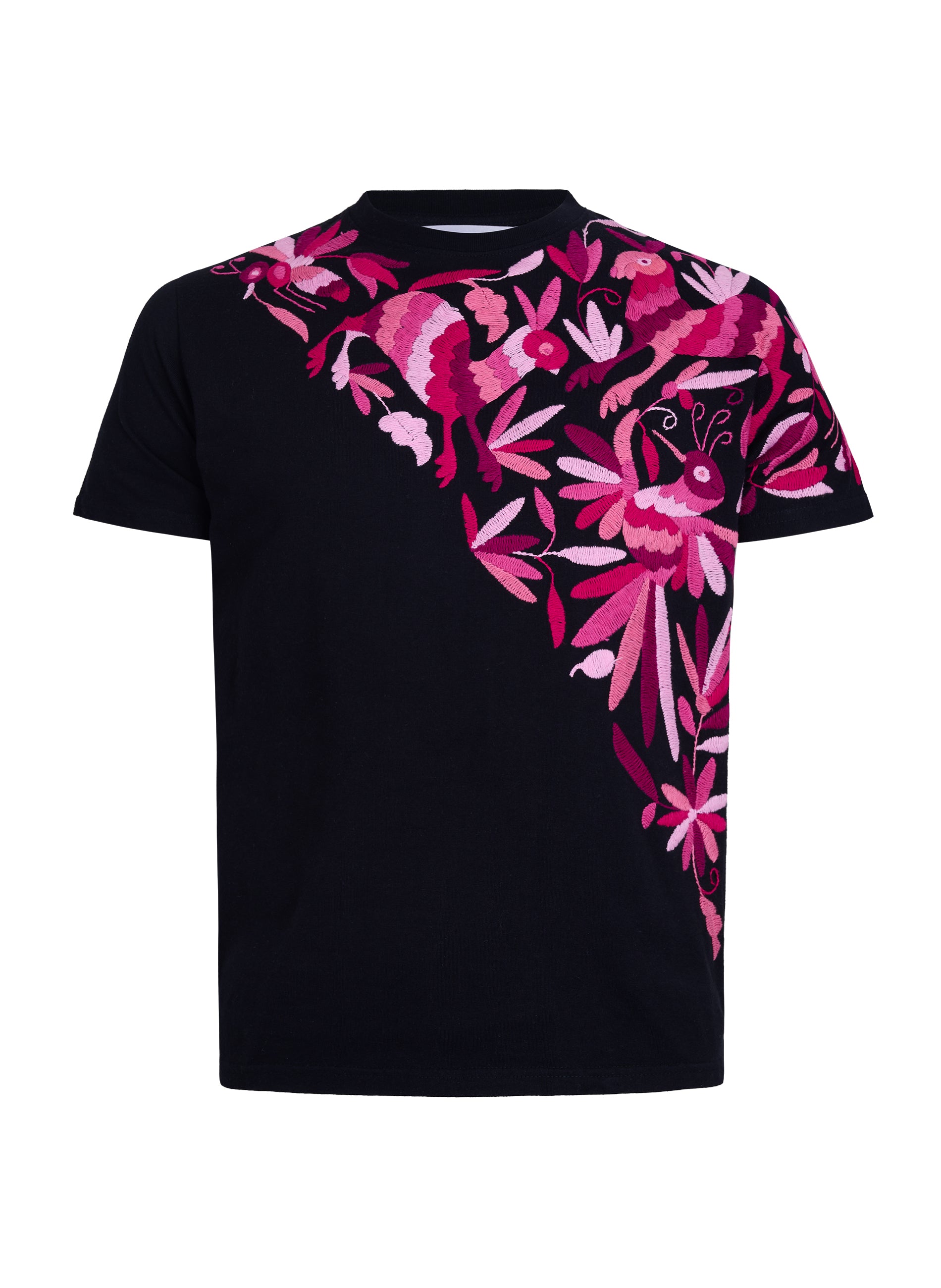 MAIA Negra / Bordado Cruzado Tonos Rosas